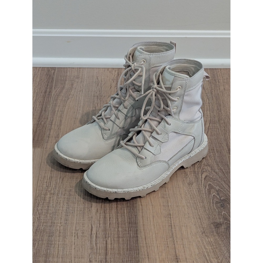 Sorel Lennox Lace Boots Women's 8.5 Sea Salt Ivory Leather Combat NL4576
